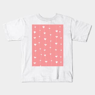 Pretty Little White Hearts and Threads on Pink - Valentine's Day Kids T-Shirt